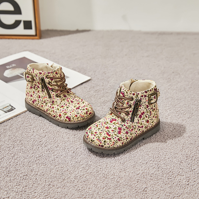 Παιδικά μποτάκια με φλοραλ σχέδιο, αντιολισθητική σόλα, πλαϊνό φερμουάρ; επάνω μέρος: Lycra stretch; σόλα: TPR; βελούδινη επένδυση