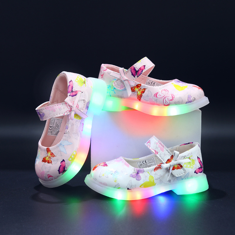 Šviesūs Mary Jane bateliai mergaitėms, PU viršutinė medžiaga, TPR padas, šviesos funkcija, Velcro užsegimas