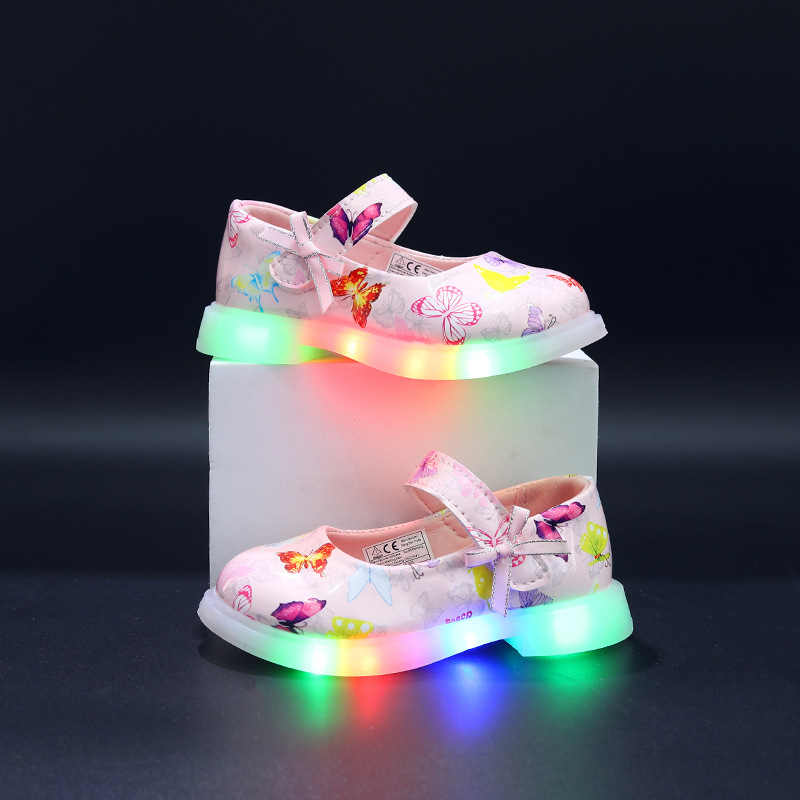 Šviesūs Mary Jane bateliai mergaitėms, PU viršutinė medžiaga, TPR padas, šviesos funkcija, Velcro užsegimas