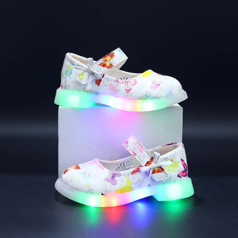 Šviesūs Mary Jane bateliai mergaitėms, PU viršutinė medžiaga, TPR padas, šviesos funkcija, Velcro užsegimas