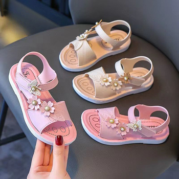 Sandale pentru fete, stil Birkenstock, cu partea superioară și talpa din PVC, model floral, pentru 7–16 ani, vara 2025