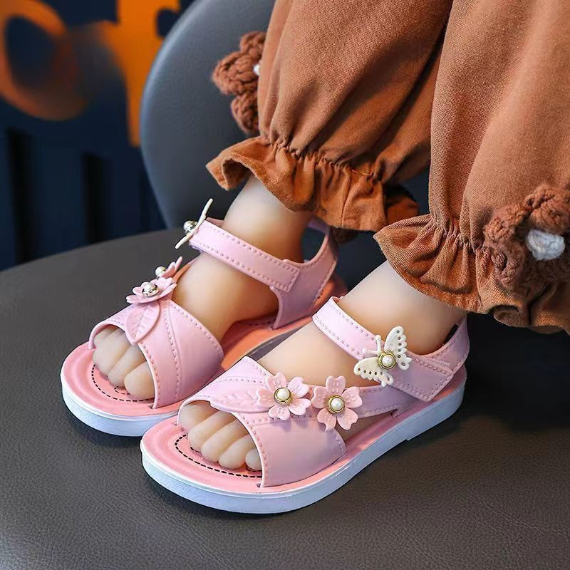 Sandale pentru fete, stil Birkenstock, cu partea superioară și talpa din PVC, model floral, pentru 7–16 ani, vara 2025