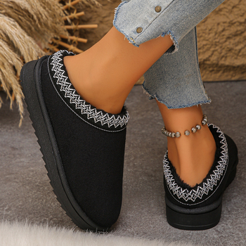 Παντόφλες μούλ με βελούρι στο επάνω μέρος, σόλα από καουτσούκ, θερμή επένδυση από συνθετικό κοντό βελούδο για τον χειμώνα