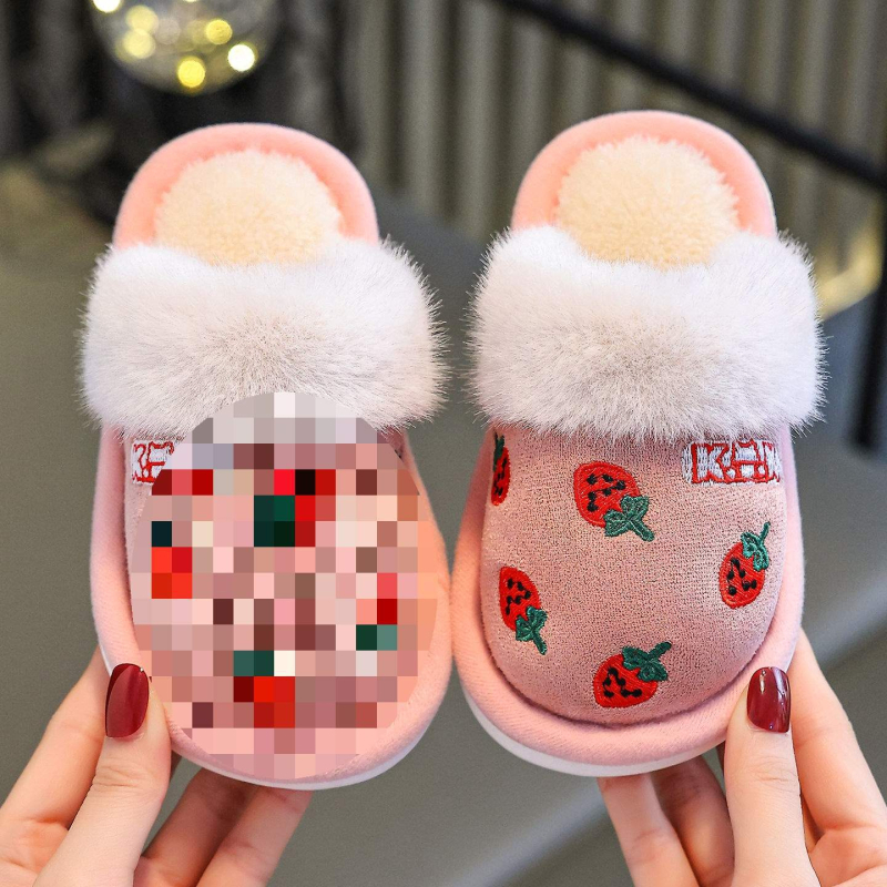 Παιδικές παντόφλες για κορίτσια με σχέδιο φράουλας σε καρτούν, αντιολισθητική σόλα PVC, μαλακές και ελαφριές, για φθινοπωρινή–χειμερινή χρήση στο σπίτι