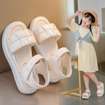 Sandale pentru fete, stil sport, din piele sintetică pe partea superioară, închidere Velcro, talpă TPR, stil coreean, pentru copii 4–12 ani