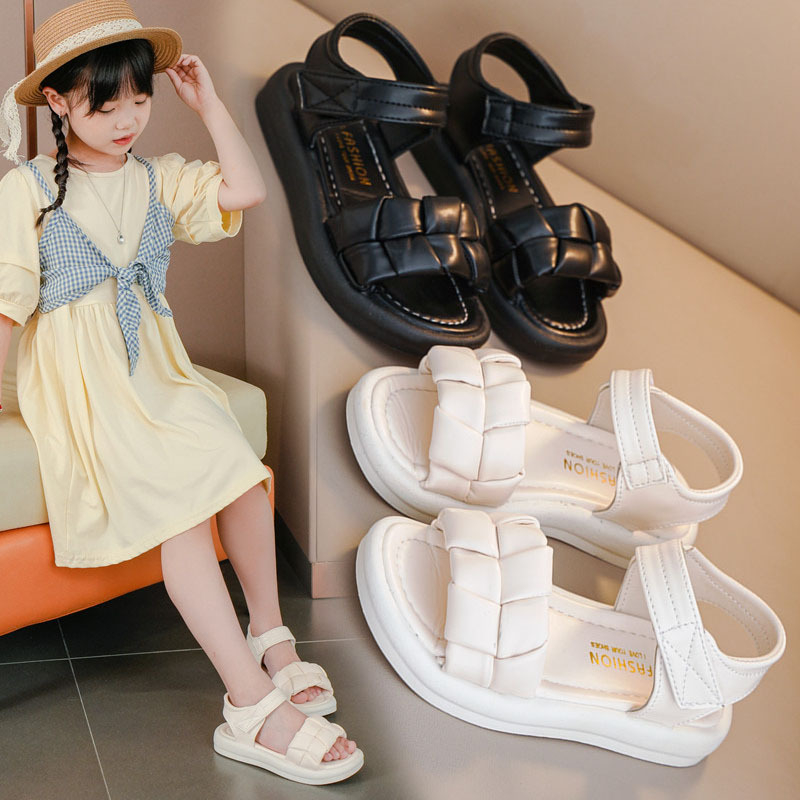 Sandale pentru fete, stil sport, din piele sintetică pe partea superioară, închidere Velcro, talpă TPR, stil coreean, pentru copii 4–12 ani