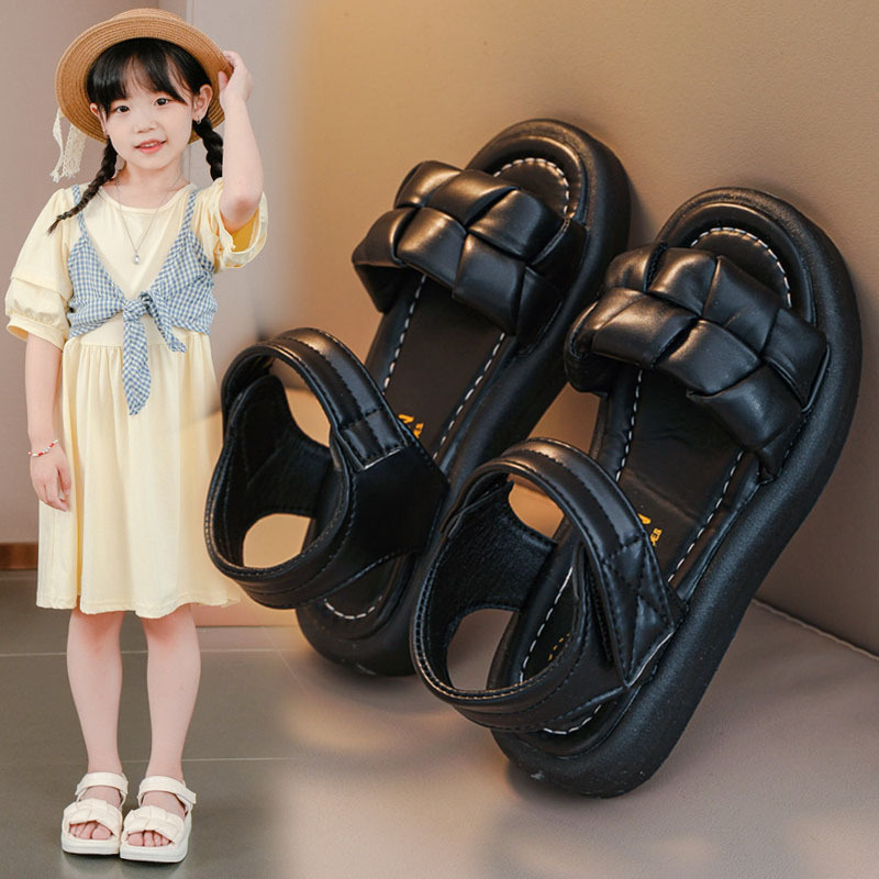 Sandale pentru fete, stil sport, din piele sintetică pe partea superioară, închidere Velcro, talpă TPR, stil coreean, pentru copii 4–12 ani