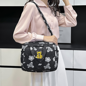 Κεντημένη τσάντα μαμά-βρέφος, διαγώνια crossbody, με μεγάλο χώρο για μπουκάλες και πάνες; πολυεστέρας, ζωικό μοτίβο