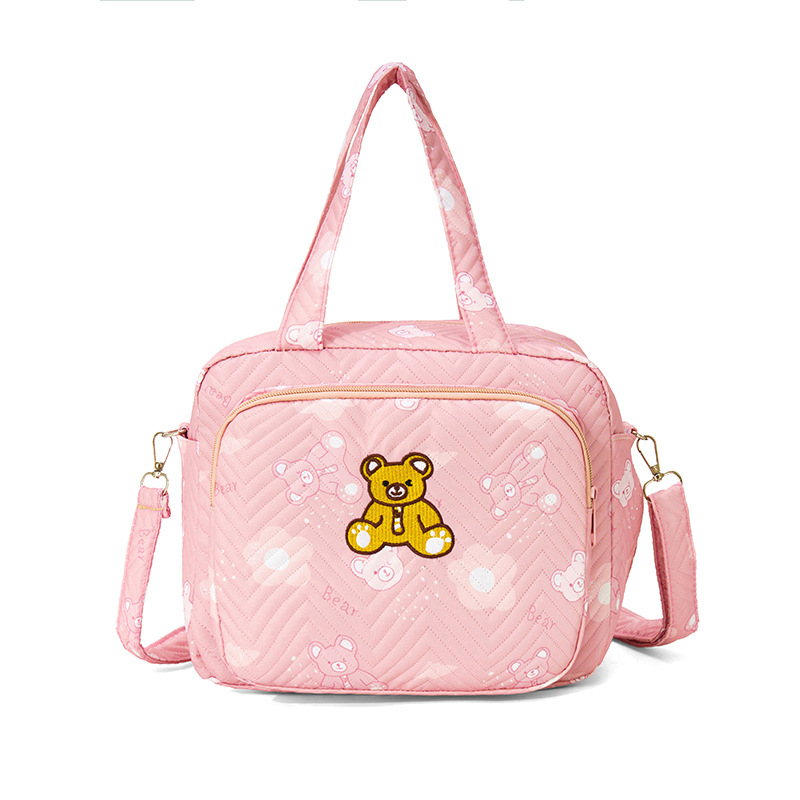 Izšūta māmiņai un zīdainim crossbody plecu soma ar lielu ietilpību pudelēm un autiņiem; poliesters, dzīvnieku raksts