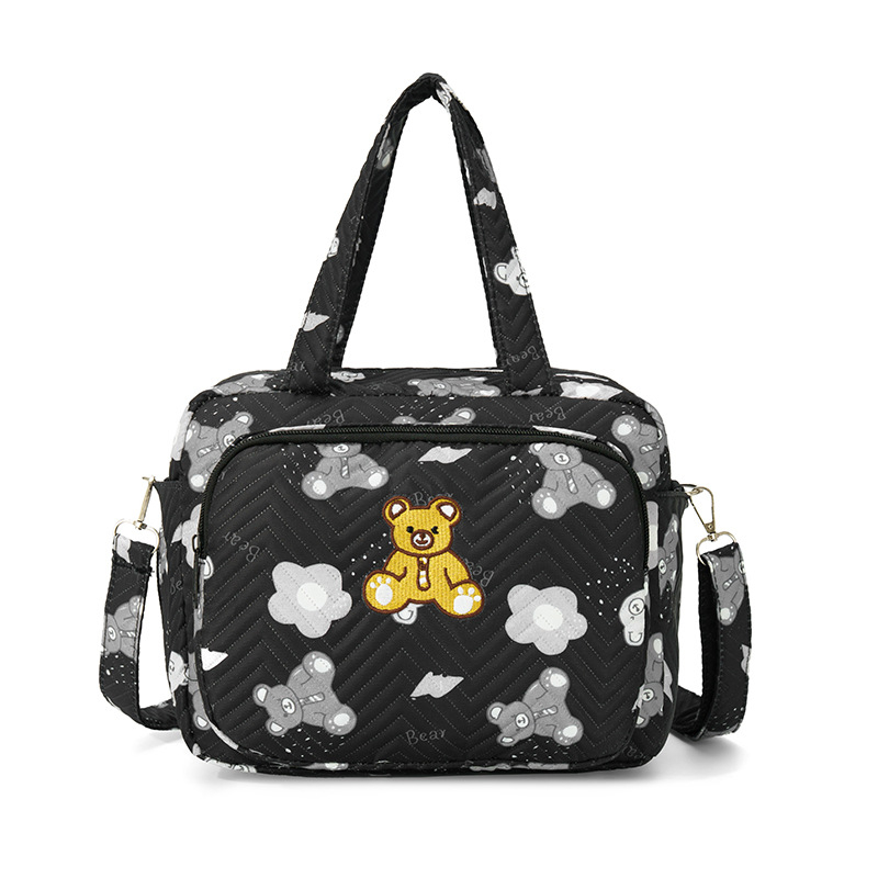 Izšūta māmiņai un zīdainim crossbody plecu soma ar lielu ietilpību pudelēm un autiņiem; poliesters, dzīvnieku raksts