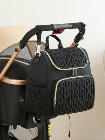 Mamų vystyklų krepšys – prabangus, daugiafunkcinis kelionėms, vandeniui atsparus poliesteris, didelė talpa, vidinė užtrauktuko kišenė