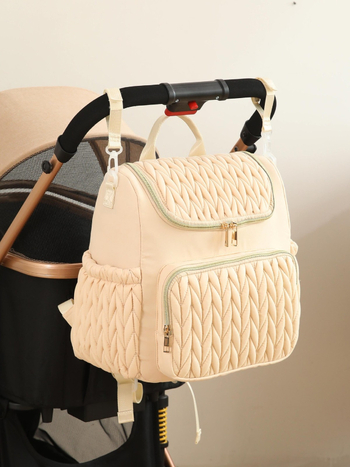 Mamų vystyklų krepšys – prabangus, daugiafunkcinis kelionėms, vandeniui atsparus poliesteris, didelė talpa, vidinė užtrauktuko kišenė