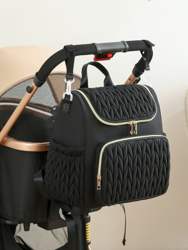 Mamų vystyklų krepšys – prabangus, daugiafunkcinis kelionėms, vandeniui atsparus poliesteris, didelė talpa, vidinė užtrauktuko kišenė