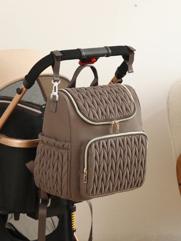 Mamų vystyklų krepšys – prabangus, daugiafunkcinis kelionėms, vandeniui atsparus poliesteris, didelė talpa, vidinė užtrauktuko kišenė