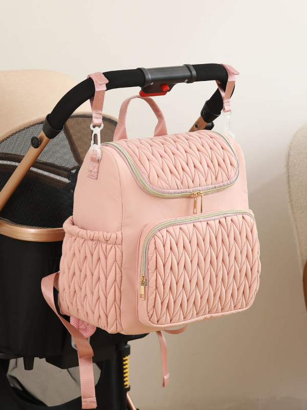 Mamų vystyklų krepšys – prabangus, daugiafunkcinis kelionėms, vandeniui atsparus poliesteris, didelė talpa, vidinė užtrauktuko kišenė