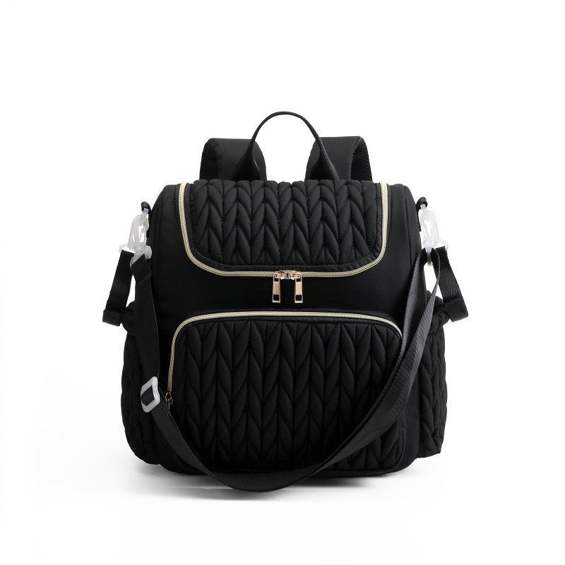 Mamų vystyklų krepšys – prabangus, daugiafunkcinis kelionėms, vandeniui atsparus poliesteris, didelė talpa, vidinė užtrauktuko kišenė