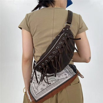 Τσάντα ώμου σε στυλ Euro-American Vintage με φούντα, distressed PU denim, Dumpling Bag, οβάλ σχήμα, φερμουάρ, θήκη για κινητό, μιά λουρί, Άνοιξη 2025