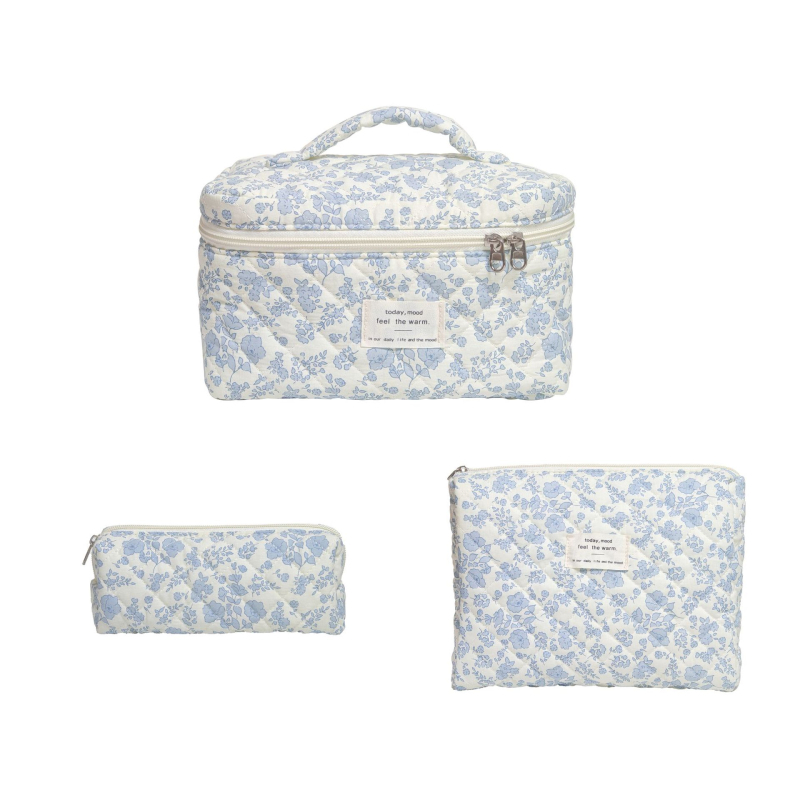 Kosmetinė maišelė su gėlių raštu, medvilnė išorė, poliesterio pamušalas, nešiojama ir išplėčiamas