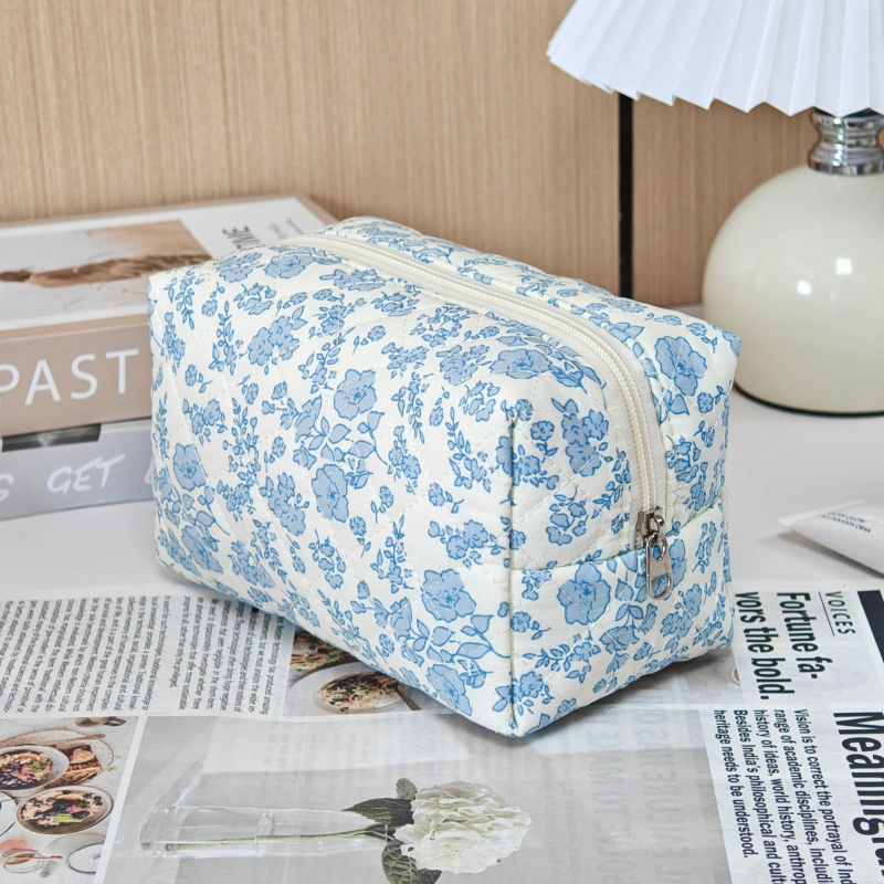 Kosmetinė maišelė su gėlių raštu, medvilnė išorė, poliesterio pamušalas, nešiojama ir išplėčiamas
