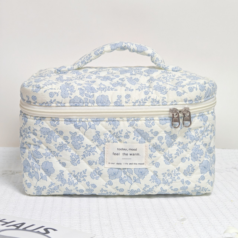 Kosmetinė maišelė su gėlių raštu, medvilnė išorė, poliesterio pamušalas, nešiojama ir išplėčiamas
