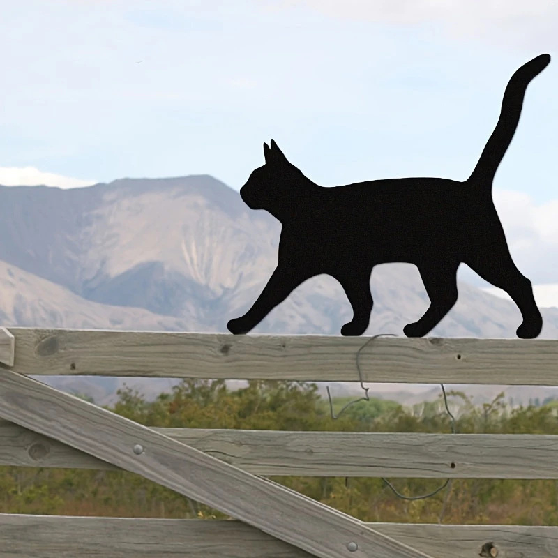 Dzelzs kaķa siluetes dārza stabs – metāla mākslas dekors, atpūtas stils, SKU t56910439257854