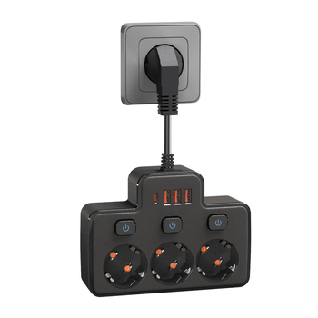 Prizeză de perete, standard european, cu întrerupător unic și cablu de prelungire de 1,8 m, 10A/250V, certificări VDE CE