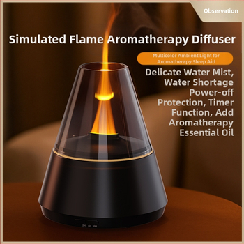 2-σε-1 Διαχύτης Αιθέριων Ελαίων και Υγραντήρας με Λεπτό Ψεκασμό Ατμοποίησης και Φλόγα LED για Επιτραπέζια Ατμόσφαιρα