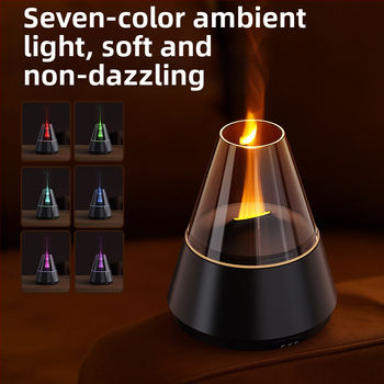 2-σε-1 Διαχύτης Αιθέριων Ελαίων και Υγραντήρας με Λεπτό Ψεκασμό Ατμοποίησης και Φλόγα LED για Επιτραπέζια Ατμόσφαιρα