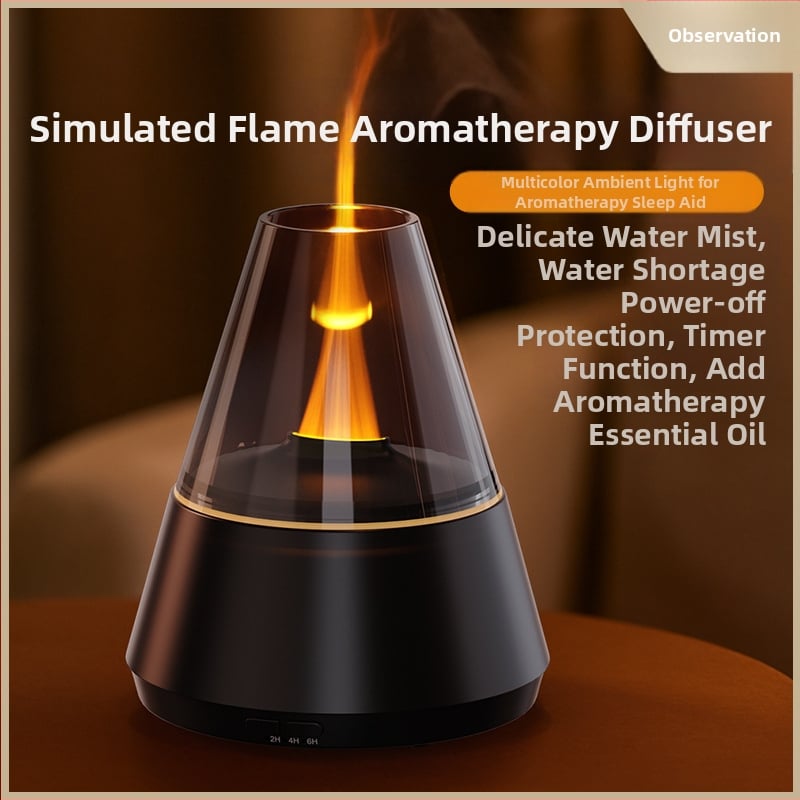 2-σε-1 Διαχύτης Αιθέριων Ελαίων και Υγραντήρας με Λεπτό Ψεκασμό Ατμοποίησης και Φλόγα LED για Επιτραπέζια Ατμόσφαιρα