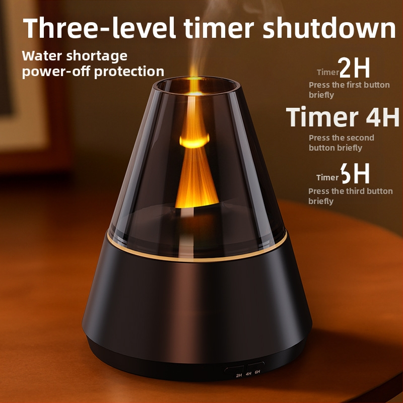 2 в 1 дифузер и овлажнител за етерично масло с атомизираща мъгла и LED пламък за настолен уют