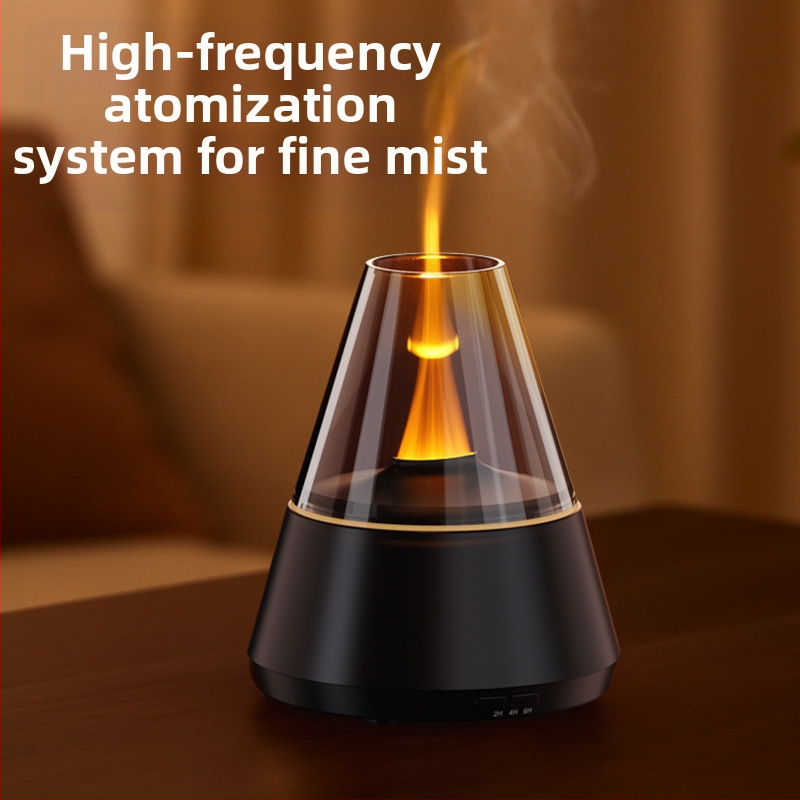 2 в 1 дифузер и овлажнител за етерично масло с атомизираща мъгла и LED пламък за настолен уют