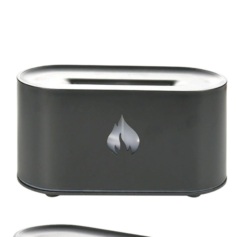 Septiņu krāsu liesmas aromaterapijas difuzors un mitrinātājs, USB darbam pie galda, ultraskaņas tehnoloģija, ūdens tvertne 1.0–2.5 L, pārklājums 21–30 m²