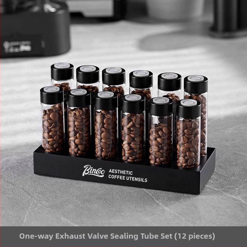 Stikla kafijas pupiņu burka ar noslēgšanu — caurspīdīgs pārnēsājams uzglabāšanas trauks ar vienvirziena ventilāciju