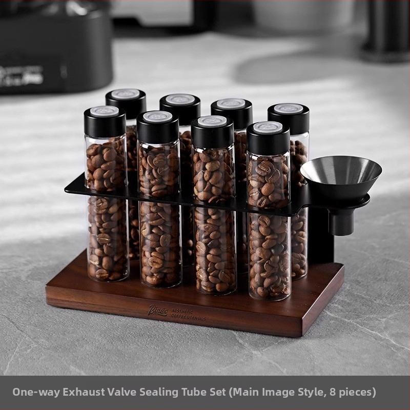 Stikla kafijas pupiņu burka ar noslēgšanu — caurspīdīgs pārnēsājams uzglabāšanas trauks ar vienvirziena ventilāciju