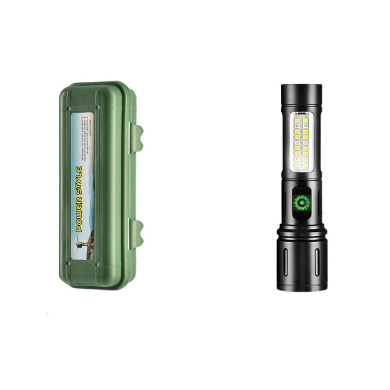 Portatīvais LED lukturis (alumīnija sakausējums; akumulators 1200 mAh; jauda 20 W; LED gaismas avots; diapazons 200–500 m)