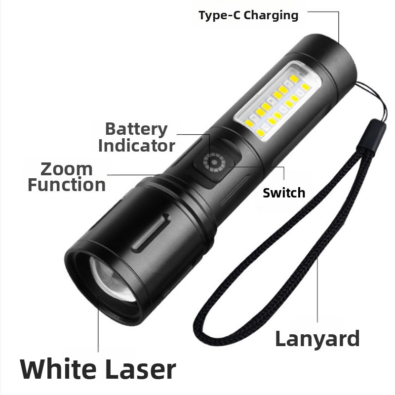 Portatīvais LED lukturis (alumīnija sakausējums; akumulators 1200 mAh; jauda 20 W; LED gaismas avots; diapazons 200–500 m)