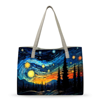 Τσάντα ώμου με εκτύπωση αστεριών, PU υλικό, μεγάλη χωρητικότητα, αστικό μινιμαλιστικό στυλ, διπλοί ιμάντες