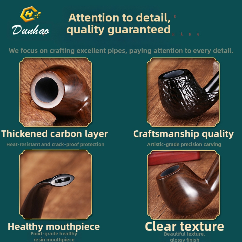 Ръчно изработена лула от ебонево дърво с извит мундщук, марка Canglan, код Ebony 508 — дървесен рисунък