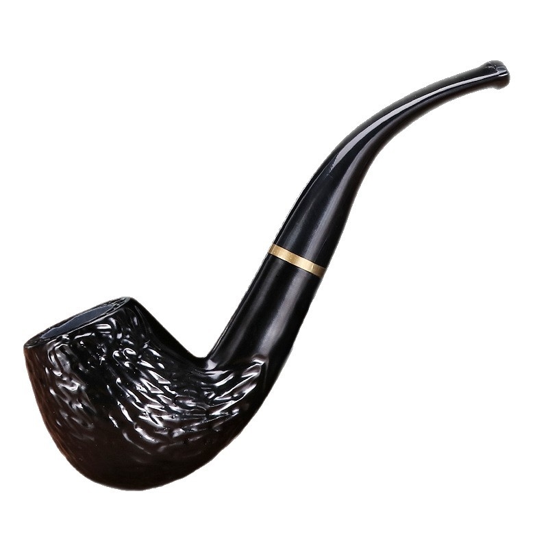 Rokā darināta melnā koka pīpe ar izliektu muti, zīmols Canglan, kods Ebony 508 – koka raksts