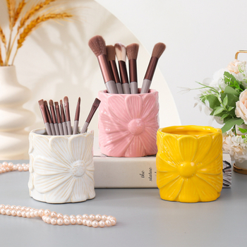 Keramikinis apvalus makiažo šepetėlių organizatorius su pritaikytu logotipu ir pritaikymu, šiuolaikinis minimalistinis stilius