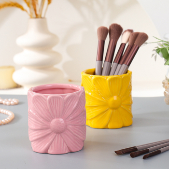 Keramikinis apvalus makiažo šepetėlių organizatorius su pritaikytu logotipu ir pritaikymu, šiuolaikinis minimalistinis stilius