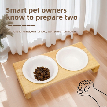 Fából készült tálállvány macskáknak és kutyáknak, univerzális etetőállvány, anti-tipp funkció, nyaki magasság növelő dizájn