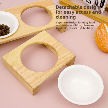 Ξύλινη βάση για μπολ κατοικίδιον για γάτες και σκύλους, καθολικός σταθμός φαγητού, αντι-ανατροπή, σχεδίαση αύξησης ύψους αυχένα