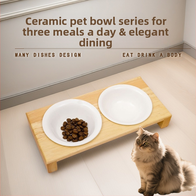 Drevený stojan na misky pre mačky a psy, univerzálny stôl na kŕmenie, proti prevráteniu, dizajn zvyšujúci výšku krku