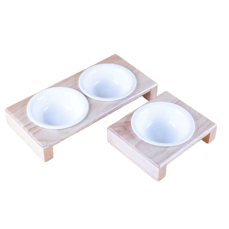 Fából készült tálállvány macskáknak és kutyáknak, univerzális etetőállvány, anti-tipp funkció, nyaki magasság növelő dizájn