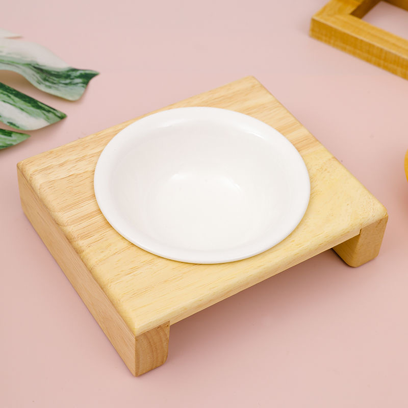 Fából készült tálállvány macskáknak és kutyáknak, univerzális etetőállvány, anti-tipp funkció, nyaki magasság növelő dizájn