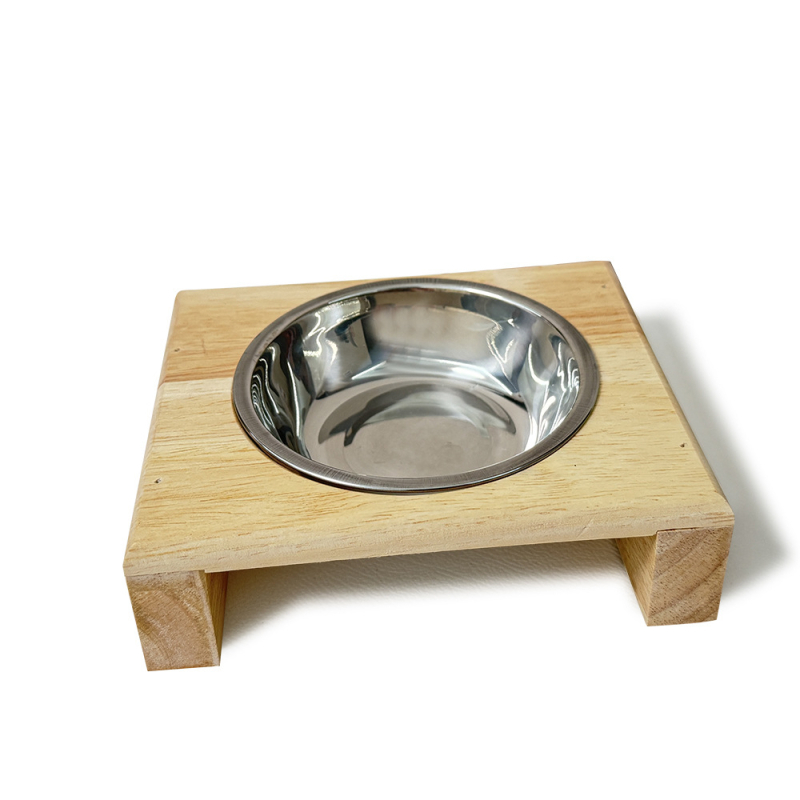 Fából készült tálállvány macskáknak és kutyáknak, univerzális etetőállvány, anti-tipp funkció, nyaki magasság növelő dizájn