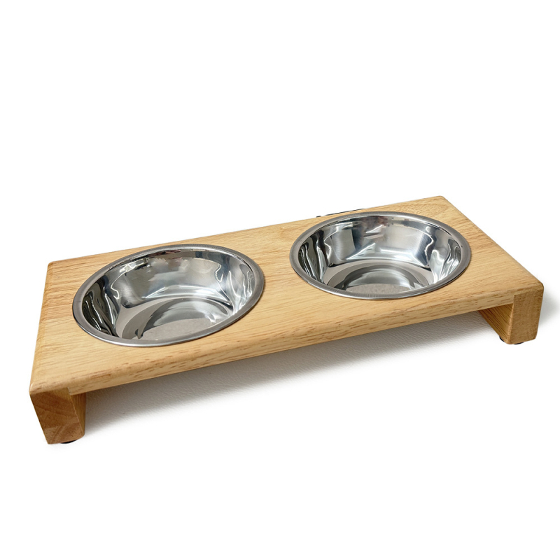 Fából készült tálállvány macskáknak és kutyáknak, univerzális etetőállvány, anti-tipp funkció, nyaki magasság növelő dizájn