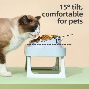 Plastikinis katės dvigubas dubuo — naminių gyvūnų šėrimo įrankiai, prekinis ženklas Wangxing Street