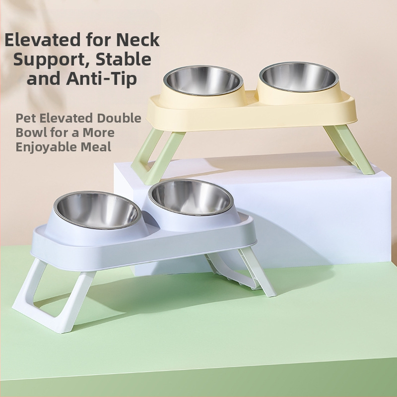 Plastová mačacia dvojitá miska — pomôcky na kŕmenie domácich maznáčikov, značka Wangxing Street